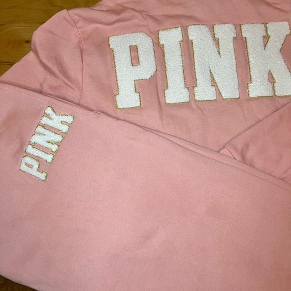 VS PINK OUTFIT rosy nectarine chenille logo sweatshirt and sweatpants - Picture 2 of 4